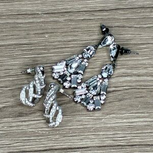 Vintage Crystal Drop Statement Earrings - Two Pairs